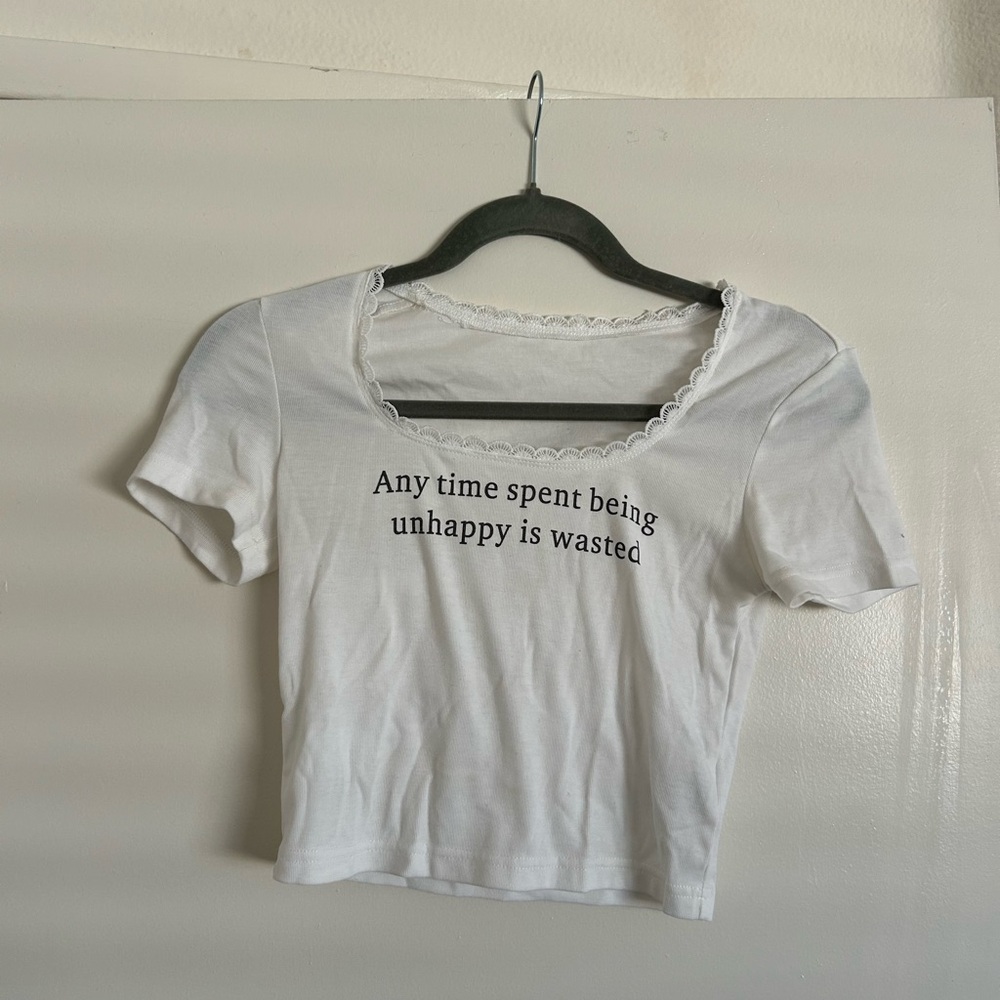 White Graphic Tee with Quote
